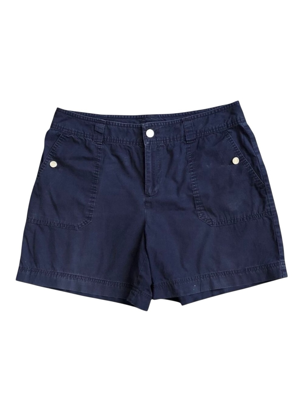 Chaps Womens Navy Blue Cotton Shorts Size 10 Casual Flat Front Patch Pocket